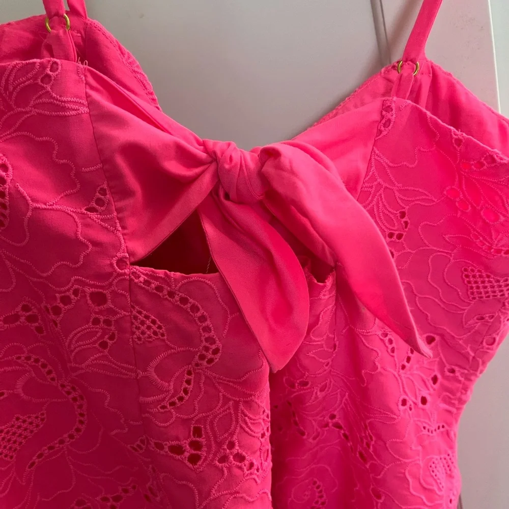 LILLY PULITZER SHELLI HOT PINK EYELET MINI DRESS $208 new with tag - Picture 9 of 10